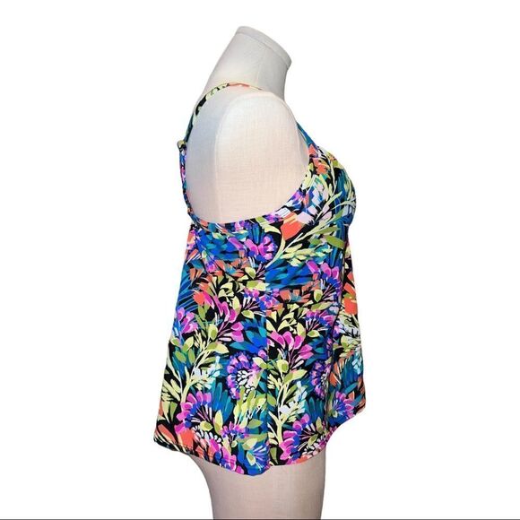 Island Escape Black Multicolor Waterfall Gardens Printed Tankini Swim Top 8 NWT - Picture 5 of 8